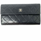 Chanel 2011 Classic Long Flap Black Quilted Caviar Leather Wallet