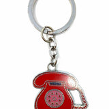 Silver Tone Red Rotary Phone 3.5" Key Chain