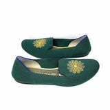 ROTHY'S Women's Green Round Toe Knit Flower Embroidered Size 10 Flats