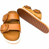 Vince Glyn Women's Caramel Size 7.5 Slide Leather Buckle Sandals