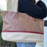 BALLY Beige Color Block Leather Tote