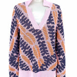 Nic + Zoe Women's Blue Pink Orange Size S tunic jacquard Cotton Abstract Sweater