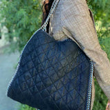 STELLA McCARTNEY Falabella Fold-Over Black Quilted Chain Tote