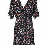 The Kooples Women's Black Size M Short Sleeve Silk Floral Dress