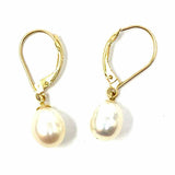 Estate 14k Gold Teardrop Hook Hinge White Cultured Pearls Earrings