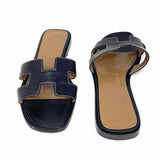 Hermes Oran Women's Black Size 37/6.5 Flat Slide