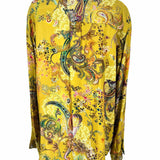 Johnny Was Workshop Women's Chartreuse Size S Button Down Paisley Long Sleeve