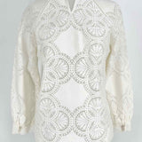 Sezane Women's White Size 6 Mock Neck Lace Long Sleeve