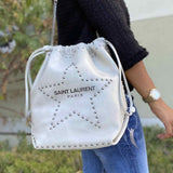 Saint Laurent 2019 Star Teddy Off White Bucket Studded Leather Shoulder Bag