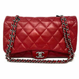 Chanel 2012 Accordion 3 Flap Bag Red Quilted Lamb Leather Shoulder Bag