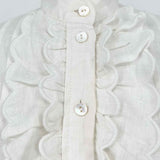 ZIMMERMANN Women's Off-White Size 0 Button Down Linen Ruffled Short Sleeve Top