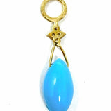 Estate 14K Yellow Gold Earring Hoop Enhancers Diamonds Turquoise Bead Charm