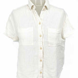Madewell Women's Off-White Size XS Button Down Linen Blend Short Sleeve Top