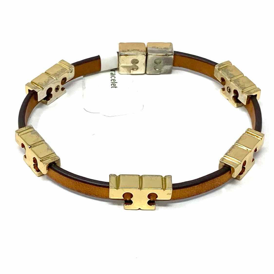 Tory Burch Leather Brown Gold Tone 7" Logo Bracelet