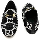 Gucci Jordaan Women's Black White Size 38/8 Tweed Horsebit GG Loafers