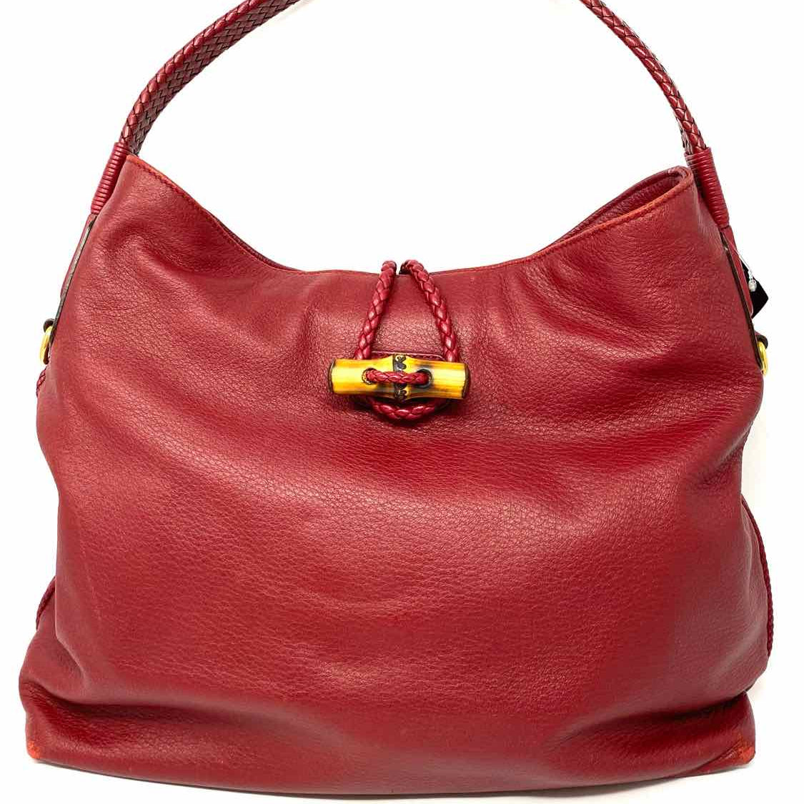 Gucci Red Hobo Bamboo Pebbled Leather Shoulder Bag