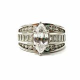 Estate size 6.75 .925 Sterling Silver Marquise Cut Layered Cubic Zirconia Ring