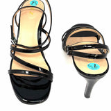 INEZ Sofia Women's Black Size 7.5 Kitten Heel Patent Leather Strappy Sandals