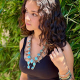 Navajo Diné 1970's Squash Blossom Sterling Premium Arizona Turquoise Necklace