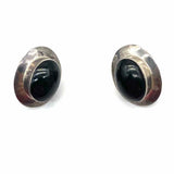 Mexico ATI 925 Sterling Silver Black Oval Onyx Earrings