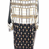 KACHEL Women's Black White Size 10 3/4 Sleeve Silk Geometric Dress