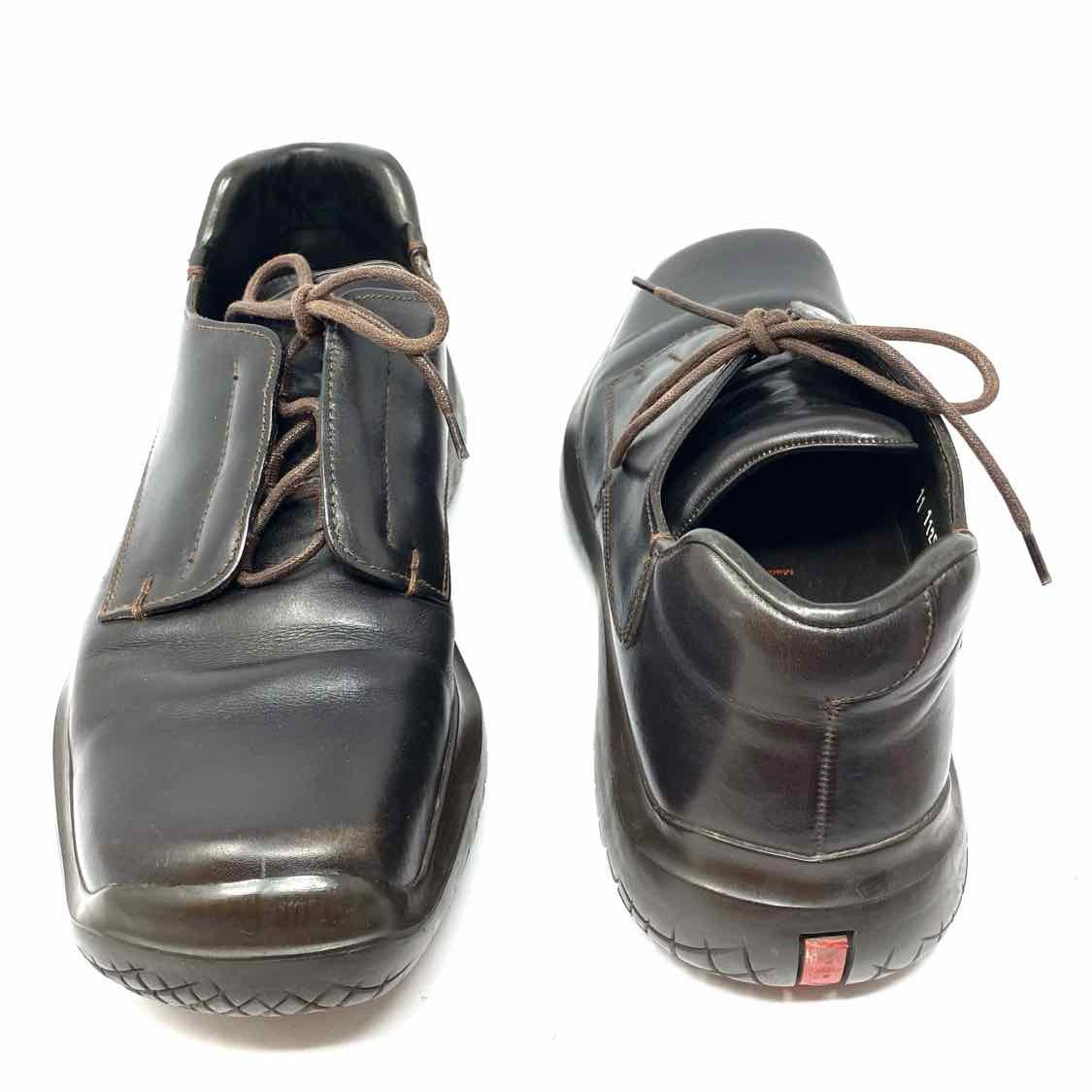 Prada Linea Rossa Men's Brown Shoe Size 10 Leather Lace-up Sneakers