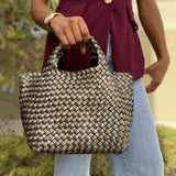 Naghedi St. Barths Small Neoprene Gold Woven Glitter Satchel w/ Pouch