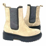 Brunello Cucinelli Monili Women's Gray Sz 39/8.5 Chelsea Suede Embelished Boots
