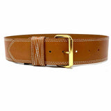 ELLEN TRACY Brown Contrast Stitching Leather Belt
