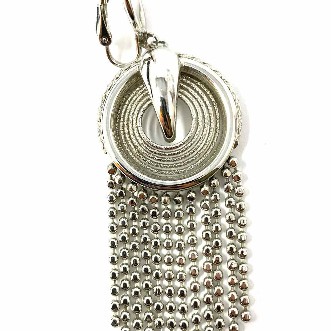 Vintage Silver tone Circle Tassel Clip On Earrings