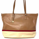 BALLY Beige Color Block Leather Tote