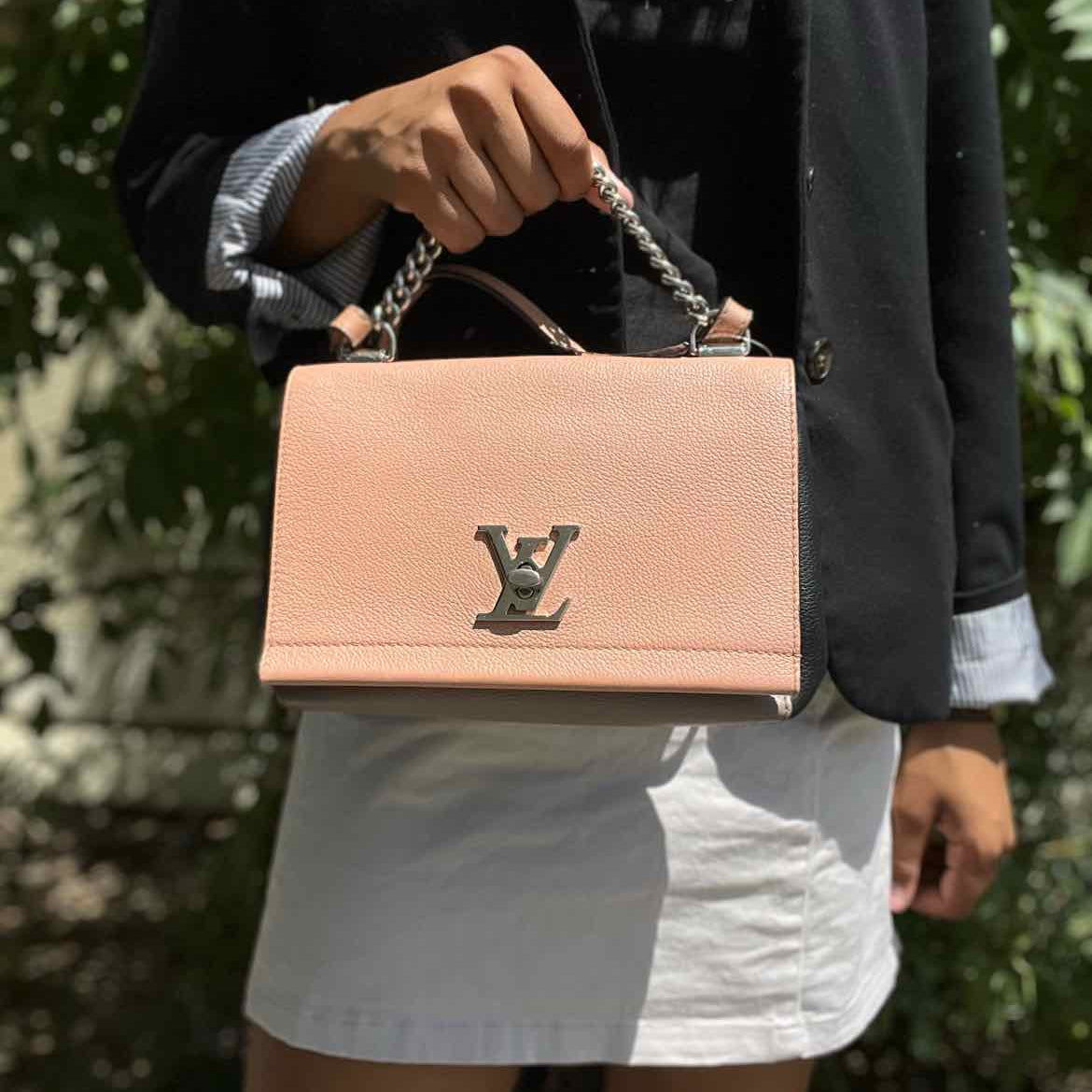 LOUIS VUITTON 2016 LockMe II BB Leather Beige Taupe Flap Turnlock Crossbody