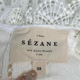 Sezane Women's White Size 6 Mock Neck Lace Long Sleeve