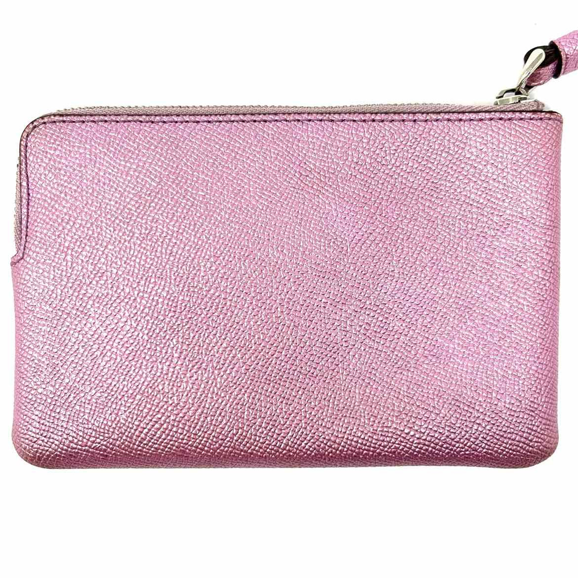 Coach Corner Zip Pink Metallic Pebbled Leather Wristlet