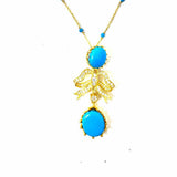 .925 Gold Vermeil Gold Tone / Blue Bow Turquoise Necklace