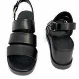 Vince Rochel Women's Black Size 7.5 Wedge Leather Slingback Sandals