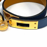 Hermes 2016 Mini Kelly Double Tour Leather Blue Wrap Turnlock Bracelet