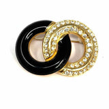Christian Dior Vintage Black Gold Tone Hoops Crystal Brooch
