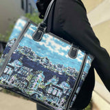 Talbots Venice Waterscape Canvas Blue Tote