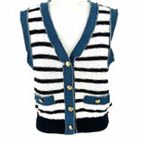 Laundry By S.S. Women's Black White Blue Size S/P Stripe Vest