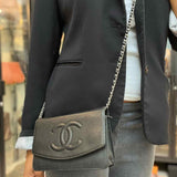 Chanel 05/06 Timeless Vintage Black Flap CC Caviar Leather Wallet on Chain