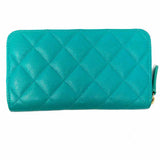 Chanel 2016-17 Small Zip Around Turquoise Quilted Wallet