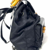Gucci Vintage Nylon Black Drawstring Patent Leather BackPack w/ Bamboo Accents