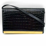 Donini Black Flap Croc Embossed Patent Leather Shoulder Bag