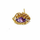 Estate 14K Gold Purple Stud Amethyst Diamond Earrings