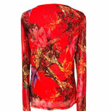 AZI Vintage Women's Red Size S Mesh Trees Long Sleeve