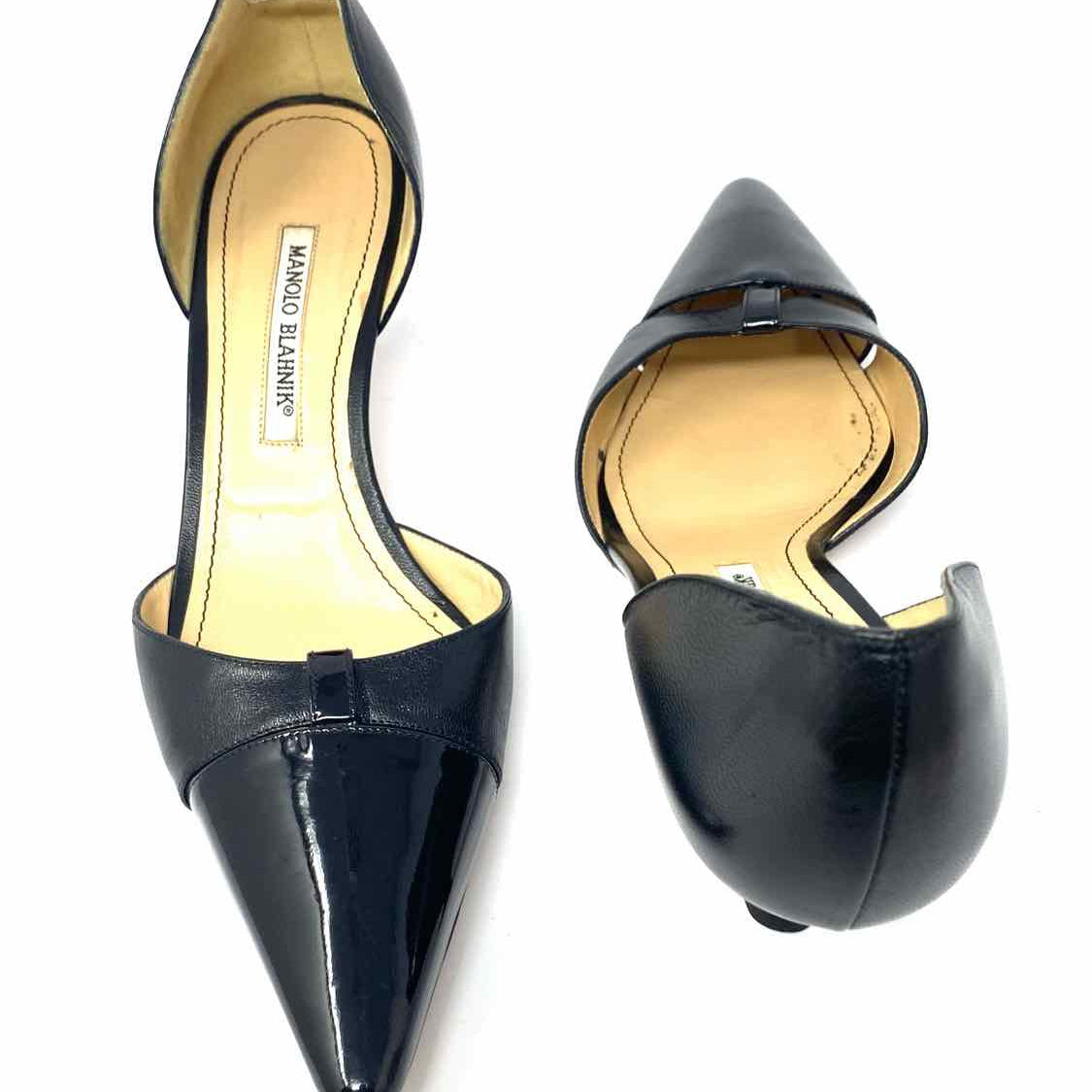Manolo Blahnik Women's Black Size 41/10 Kitten Heel Leather D'Orsay Pumps