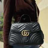 Gucci Marmont Top Handle Black Flap Quilted Leather Satchel