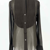 Theory Women's Brown Size S Button Down Silk Blend Ruffled Long Sleeve