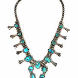 Navajo Diné 1970's Squash Blossom Sterling Premium Arizona Turquoise Necklace